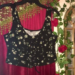 Cottage core floral lace up crop top sz M/L stretchy 90s fairycore